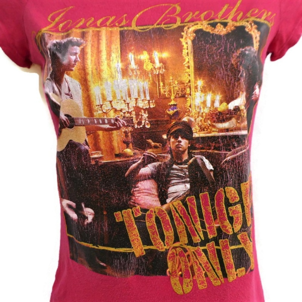 Jonas Brothers Band Graphic Baby Tee Pink Tonight Only Music Tour Cotton